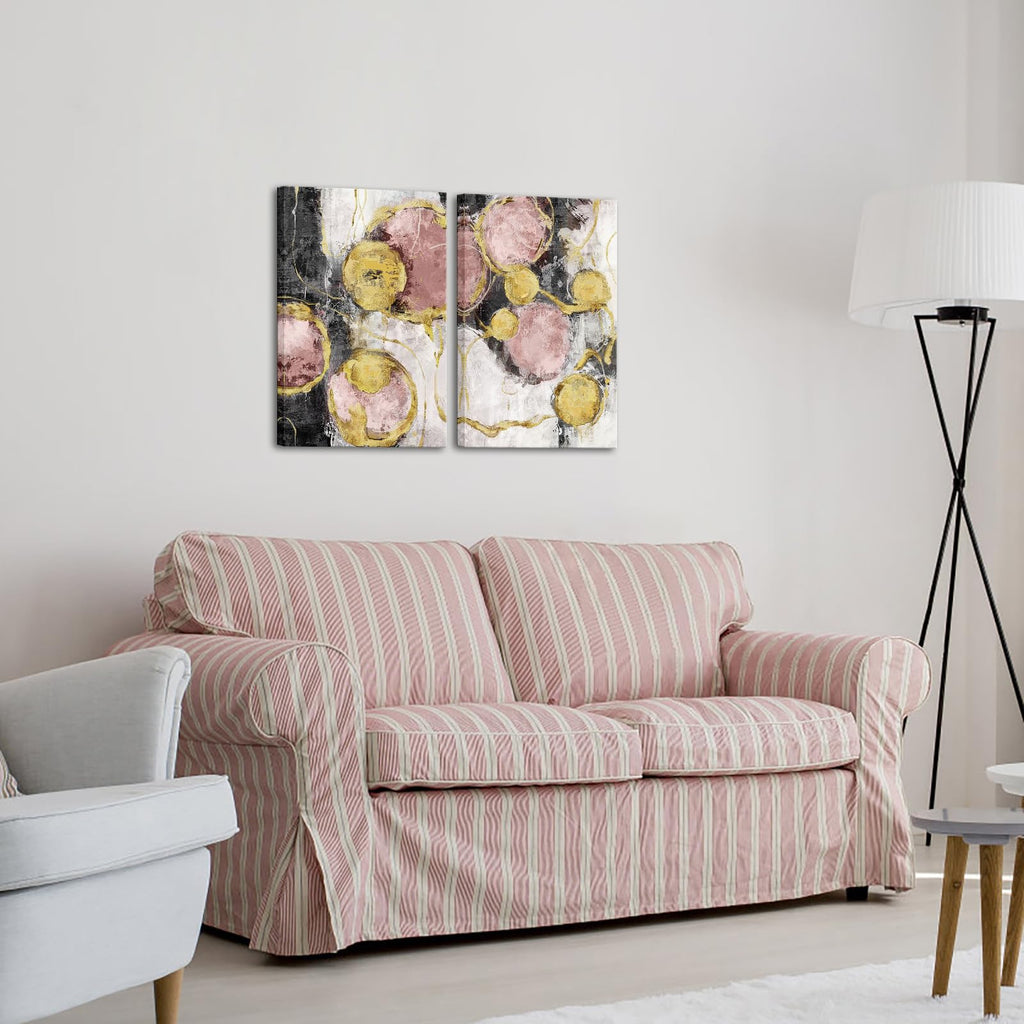 sechars Black Grey and Gold Pink Canvas Wall Art Abstract Painting Artwork for Living Room Home Office Decor Minimalist Framed Art (Pink)