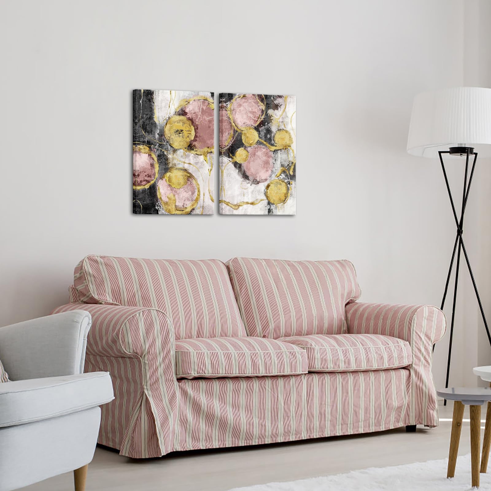 sechars Black Grey and Gold Pink Canvas Wall Art Abstract Painting Artwork for Living Room Home Office Decor Minimalist Framed Art (Pink)
