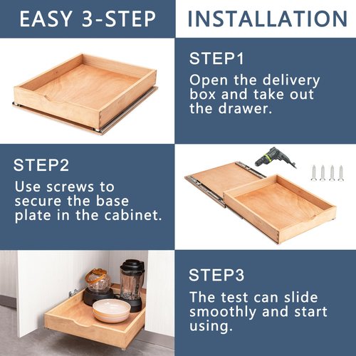 Draworia Pull Out Cabinet Drawers - 6x2 Size Options (12-23'W,18-21'D), Pre-Assembled with Soft Close Slides, Solid Beechwood, Easy Installation (16'W x 21'D)