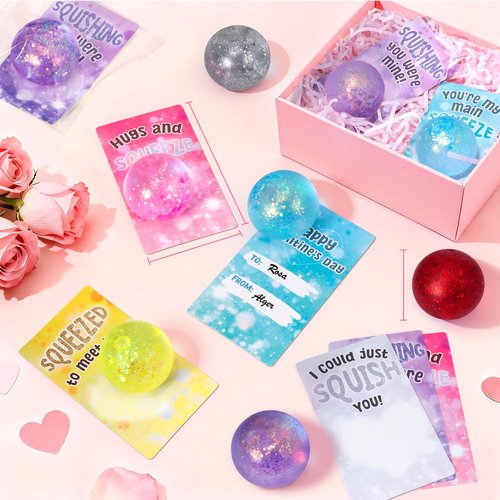 JolliBrix 24 Pack Valentines Day Cards for Kids School with Stress Balls, Valentine's Day Gifts for Kids Party Favor, Classroom Exchange Prizes, Valentines Day School Exchange Gifts
