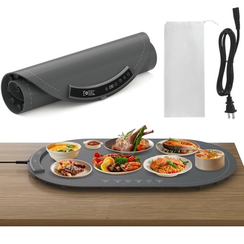 Warming Mat for Food, 6 Dish Buffet Electric Warmer Tray with 8 Adjustable Temperature (104°F-230°F), 1-4 Hour Timer, Child Safety Lock, Flexible Food-Grade Silicone- Easy to Clean & Store Warming Pad