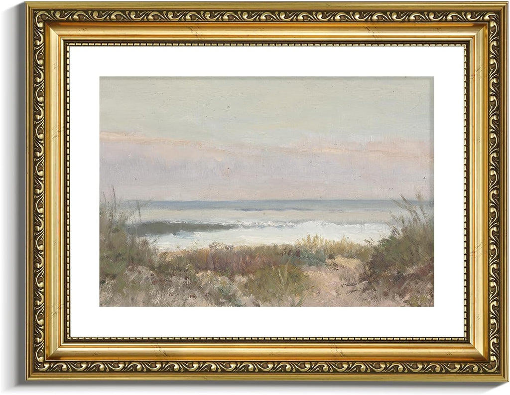VIYYIEA Gold Framed Canvas Print - Classical Coastal Scenery Wall Art for Home Decor | 11x14in