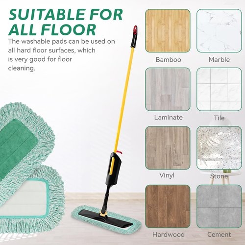 Dust Mop Pads for Rubbermaid Commercial Microfiber Dust Mops - 18 inch Mop Head Replacement with Fringe - Reusable Wet & Dry Cleaning Flat Mops System 18" 17" Refill for Multi-Surface Floor - 4 Pack
