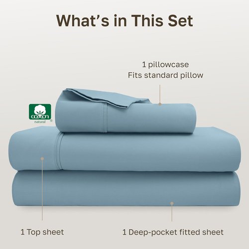 California Design Den Twin XL Bed Sheet Set - 100% Cotton, 400 Thread Count, Silky Smooth - Sky Blue