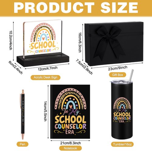 Patelai 5 Pcs School Counselor Gifts Counselor Appreciation Gifts for Teacher Women Men Include 16 oz Tumbler Notebook Ballpoint Pen Desk Stand for Educator School Teacher Day Office Must Haves