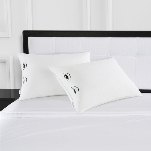 kate spade new york Winking Eyes 20" x 36", 233 Thread Count Medium Firm Pillows, Ideal for All Sleep Positions (Set of 2), King, White