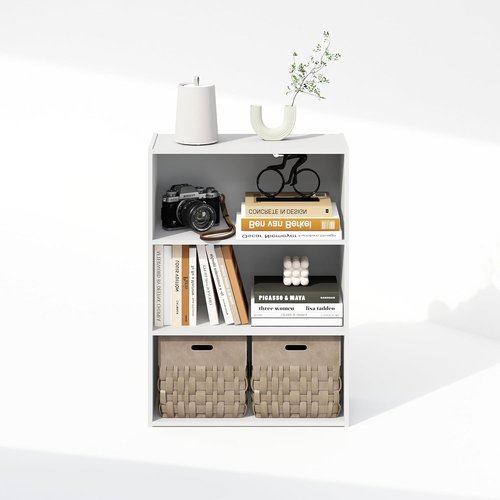 Furinno 3-Tier Bookshelf - Simple Storage Solution for Living Room, Bedroom & Home Office | Plain White 9.7 x 23.7 x 31.5