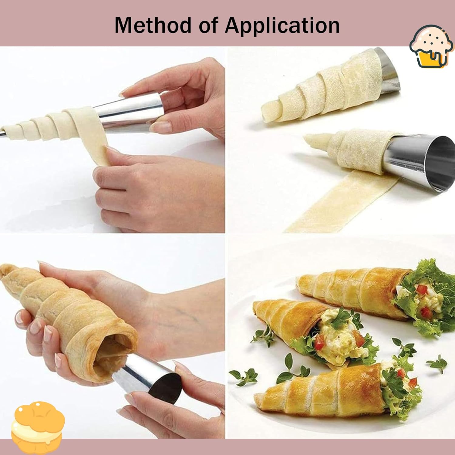 Skiennix 20-Piece Cream Horn Molds - Non-Stick Cannoli Tubes with Cleaning Brush | 4.7-Inch Baking Forms