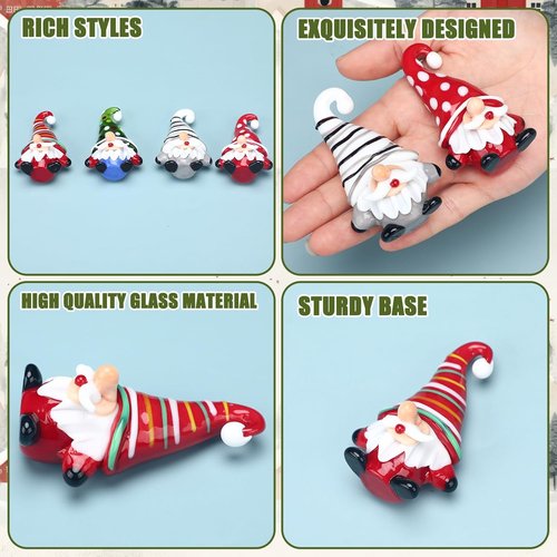 AceOrbit Mini Christmas Gnome Decorations - 4 Pcs Glass Santa Claus Ornaments for Holiday Table Decor
