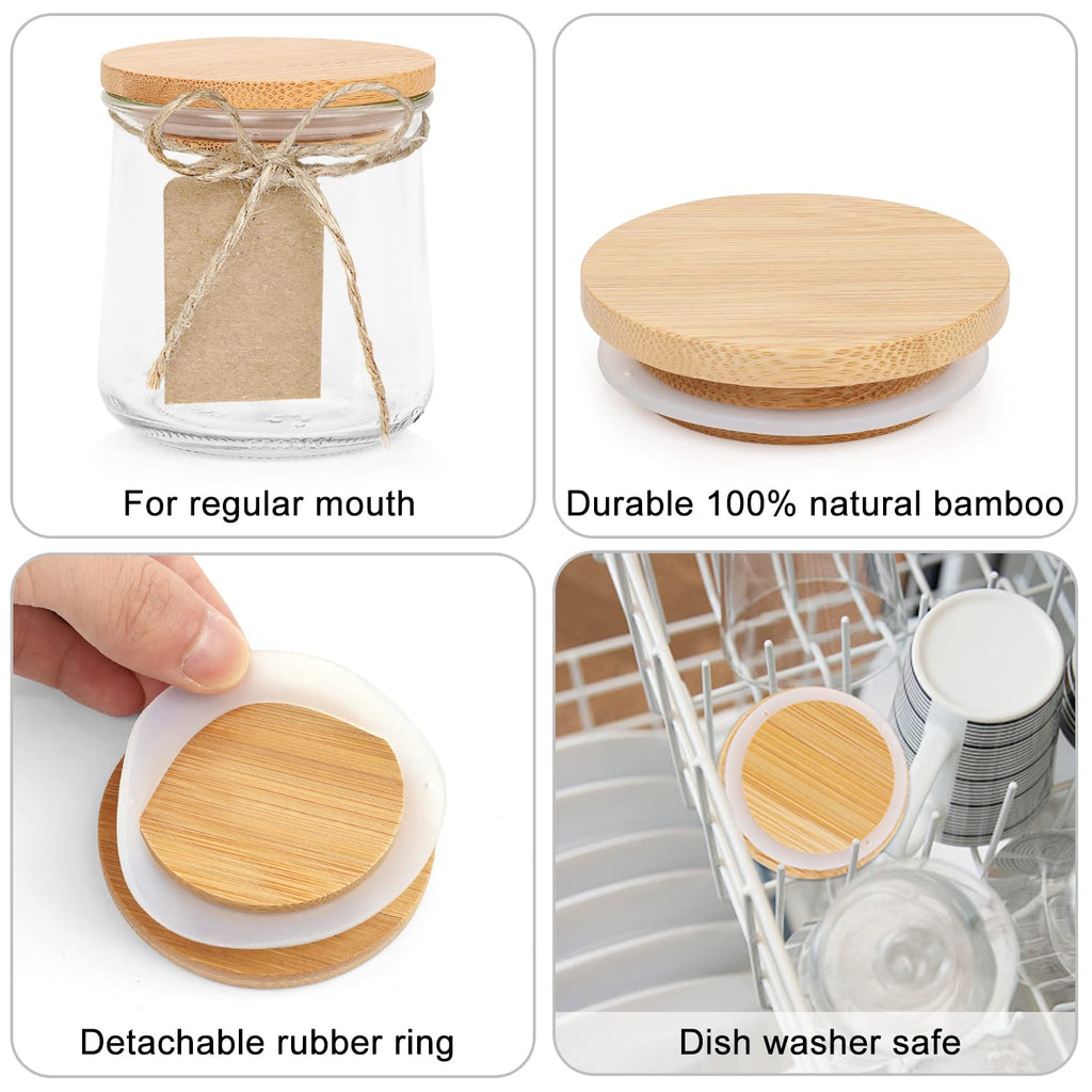 Oui Yogurt Lids Set - Bamboo & Wooden, Silicone Sealed, 12 Pack with Glass Storage Lids