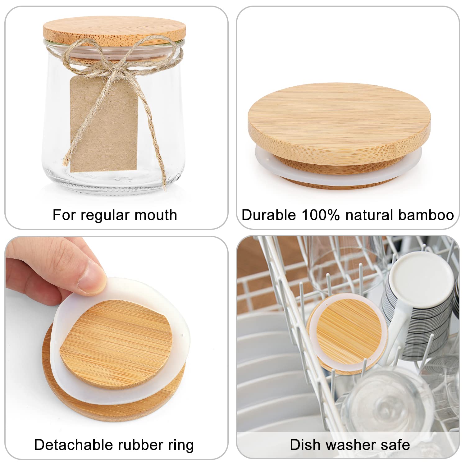 Oui Yogurt Lids Set - Bamboo & Wooden, Silicone Sealed, 12 Pack with Glass Storage Lids