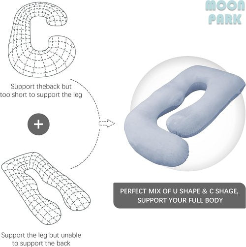 MOON PARK Pregnancy Pillow - 57-Inch U-Shaped Full Body Maternity Support for Back, Legs, Belly - Grey