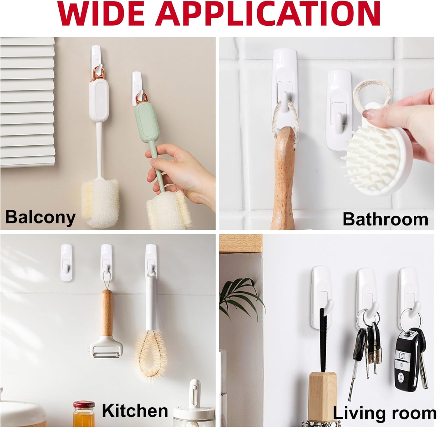 Skiennix Adhesive Wall Hooks - Heavy Duty Variety Pack with 20 Strips | No Damage, Ideal for Outdoor Use, Keys & More