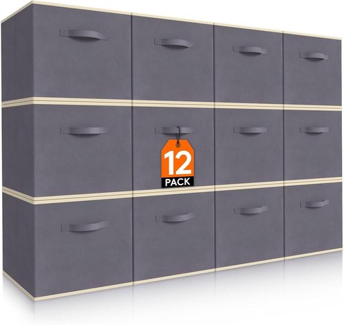 Lifewit Storage Cubes - Foldable Decorative Fabric Baskets for Home Organization | 11-Inch Gray, 12-Pack
