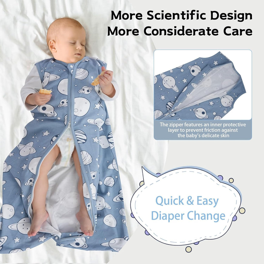 Skiennix Baby Sleep Sack | 100% Cotton Wearable Blanket for Newborns | 3-Pack, 2-Way Zipper, TOG 0.5