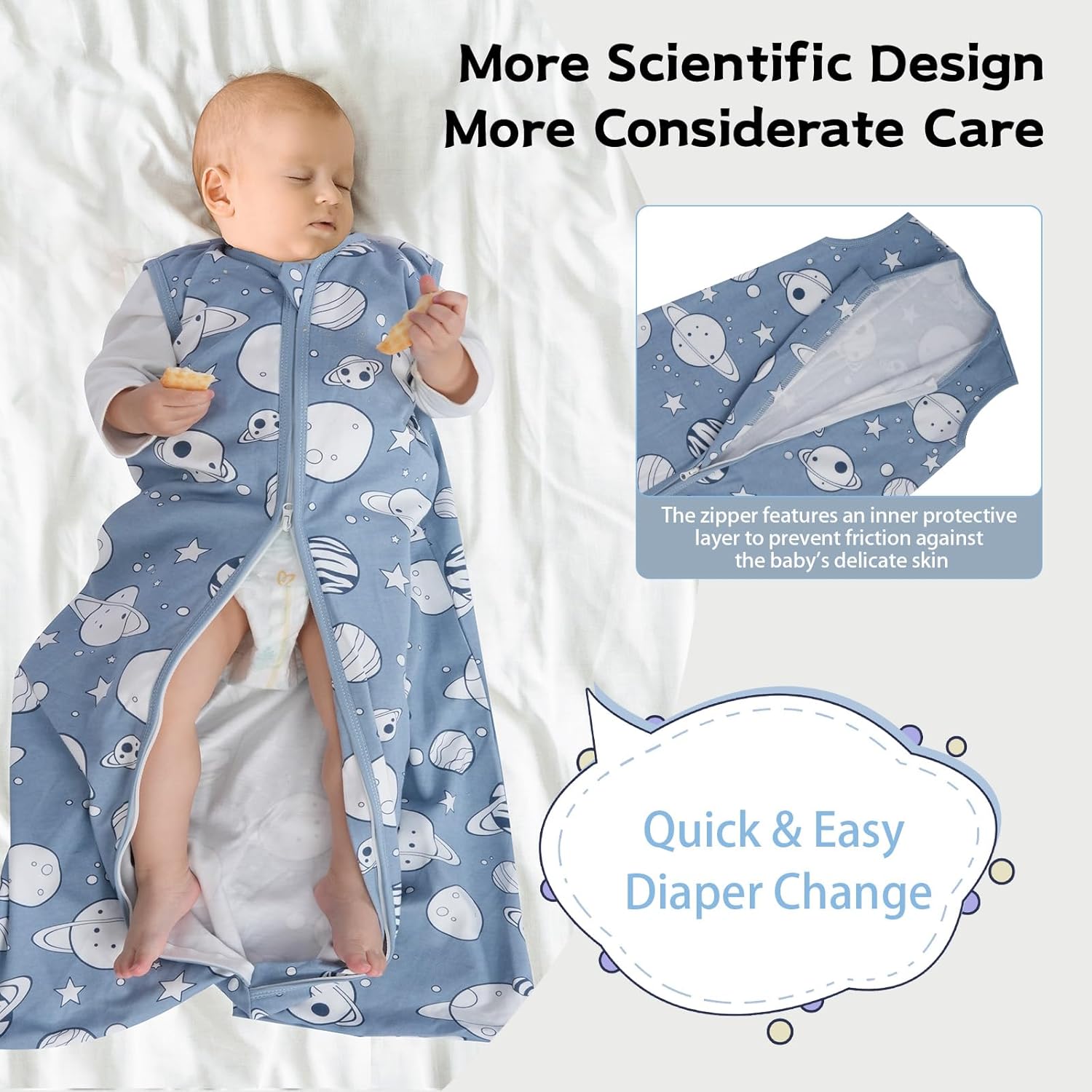 Skiennix Baby Sleep Sack | 100% Cotton Wearable Blanket for Newborns | 3-Pack, 2-Way Zipper, TOG 0.5