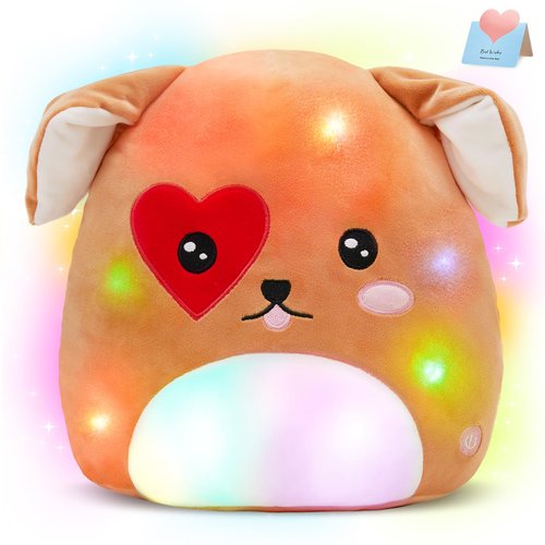 CozyWorld 12 in Valentines Puppy Dog Plush, Light up Valentines Stuffed Dog with Heart, Original Squishy Pillow with Colorful Night Lights Valentine Gifts for Kids Girls Boys Girlfriend