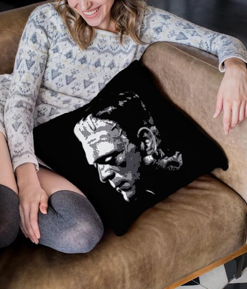 SCQIUSYA Valentine Frankenstein Pillow Covers 18x18, Black Goth Throw Pillows Set of 2, Bride of Frankenstein Spooky Horror Pillowcase for Gothic Home Bedding Couch Room
