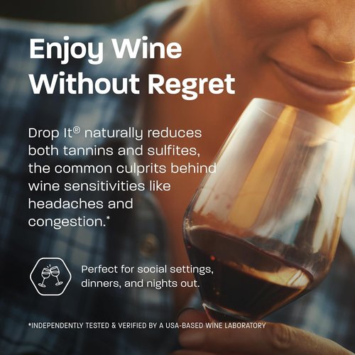 Drop It Wine Drops, Original - 10 mL, 12 Pack - Naturally Reduces Sulfites & Tannins in Red, White & Sparkling Wines - Portable, Easy to Use - Treats Up to 55 Glasses/9 Bottles of Wine Each - USA Made