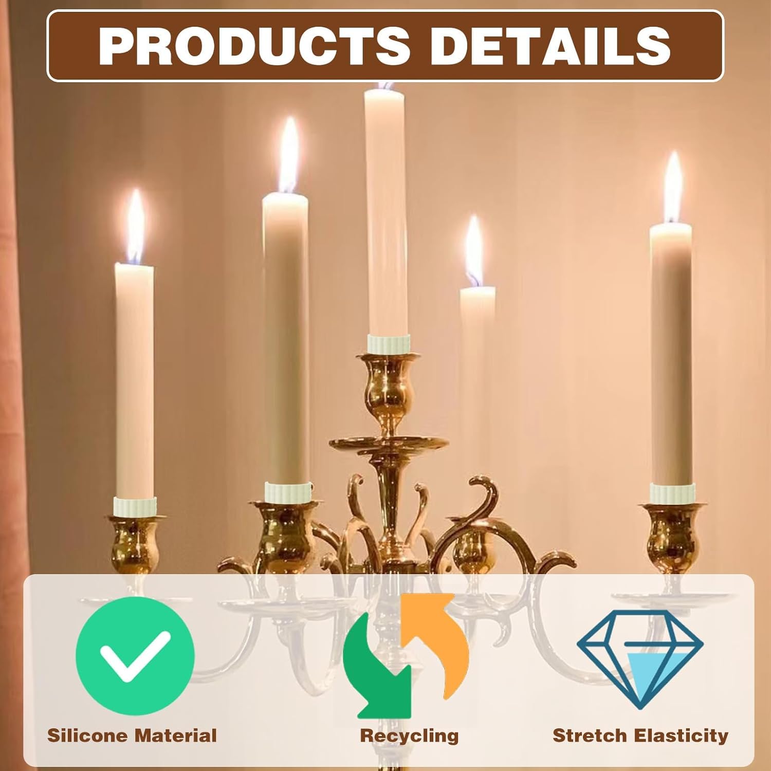 Skiennix 12Pcs Silicone Candle Grippers - Upright Holders for Weddings & Festivals, Elastic Fitters