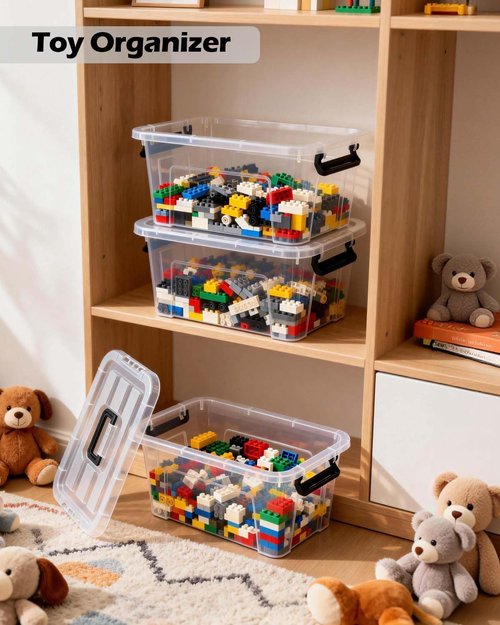 EOENVIVS Plastic Storage Bins - 6 Pack Stackable Organizer with Lids & Handles | 7 Quart Clear Boxes for Home & Office
