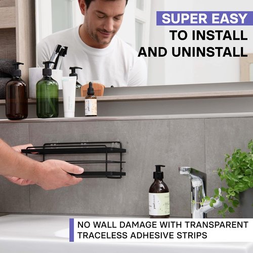KINCMAX Premium Shower Caddy - 2-Pack Adhesive Organizer | Rustproof Stainless Steel, Matte Black Storage Shelves