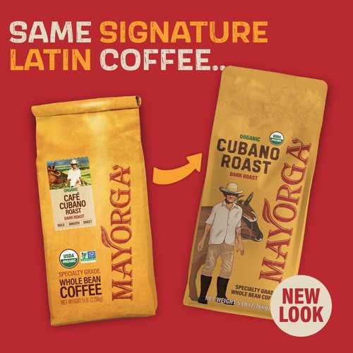 Mayorga Dark Roast Coffee 5lb bag Cubano Roast 100% Arabica Café Whole Coffee Beans - Smoothest Organic Coffee - Specialty Grade, Non-GMO, Direct Trade
