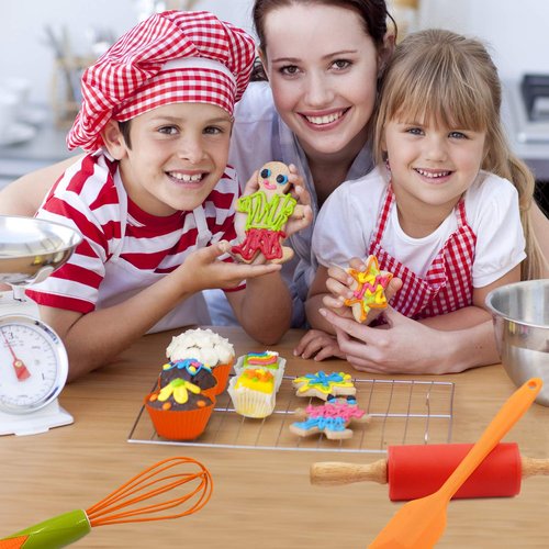 TOSSOW Kids Baking Tools Set Cupcake Pop Maker with Rolling Pin,Muffin cups,Measuring Spoons,Cooking Baking Supplies 28-Piece Kids Baking Kits