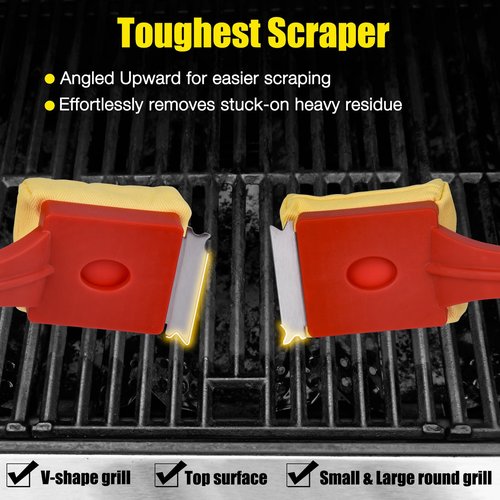 Grill Brush Bristle-Free – Steam Cleaning & Pumice BBQ Grill Cleaner with Replaceable Head – Includes 2 Cleaning Stones + 1 Extra Brush Head – Heavy-Duty Barbecue Scraper,Red