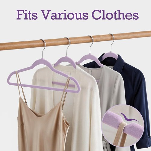 HOUSE DAY Velvet Hangers - 60 Pack Non-Slip Heavy Duty Felt Coat Hangers | Lt-Purple Slim Design for Closet Organization