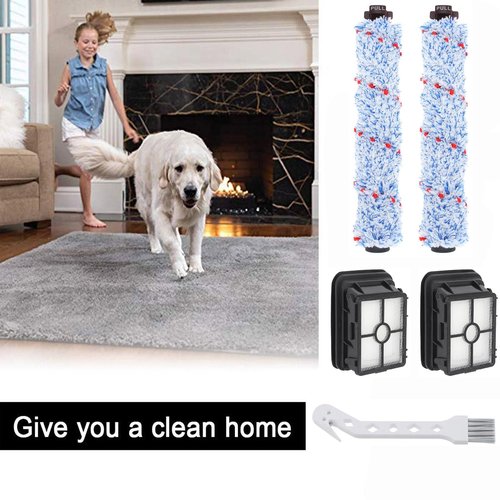 2PC Vacuum Brush Rolls 1868 Multi-Surface and 2PC 1866 Replacement Vacuum Filters, Compatible with Bissell CrossWave 2306A 1785A 3888A Vacuum Cleaner, Compare to Part 1608683, 160-8683, 1608684
