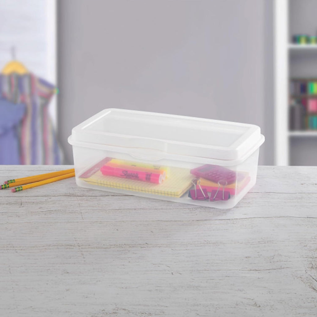 Sterilite 6-Pack Rectangular Large Flip-Top Storage Boxes - Clear Stackable Organizers for Crafts, Photos & More