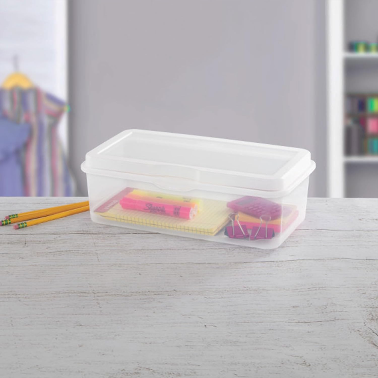 Sterilite 6-Pack Rectangular Large Flip-Top Storage Boxes - Clear Stackable Organizers for Crafts, Photos & More