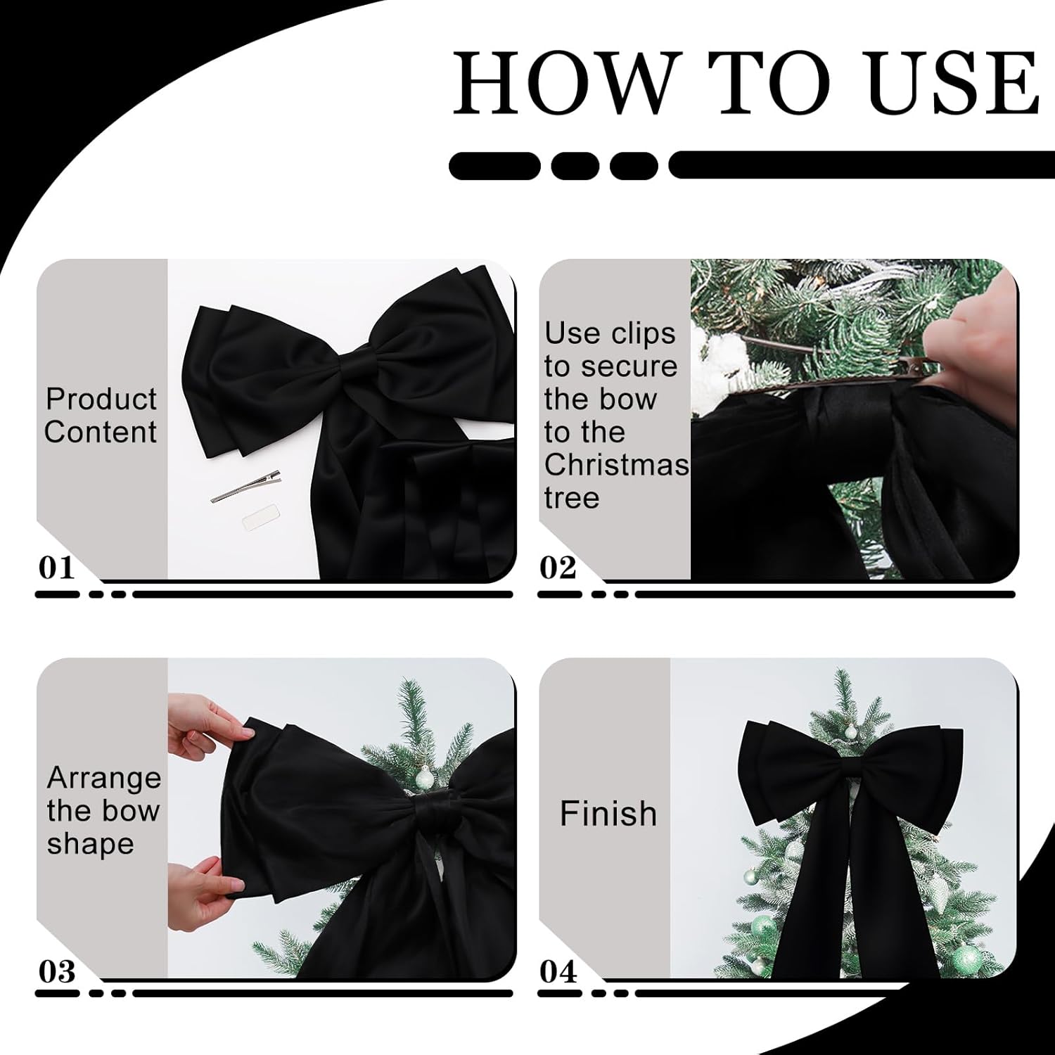 Skiennix Large Satin Bow Decoration - Giant Wall Bows for Weddings & Baby Showers | Black