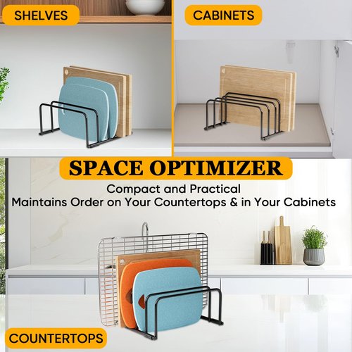 SAGLAU Heavy-Duty 5-Slot Cutting Board Organizer Rack, Space-Saving Kitchen Storage for Cutting Boards, Bakeware, and Cookie Sheets