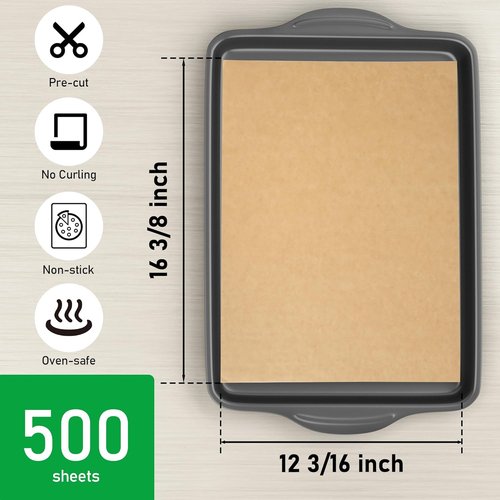 EcoDispose Non-Stick Precut Parchment Paper Baking Sheets - Half Pan Liners, Unbleached, 500 PCS (12-3/16" x 16-3/8")