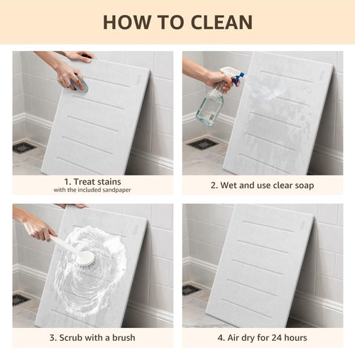 Yolife Stone Bath Mat Large, 32" x 20" Diatomaceous Earth Bath Mat for Bathroom, Super Absorbent Quick Drying Bathroom Stone Mat, Non-Slip Diatomite Shower Mat, Easy to Clean (White Grey)