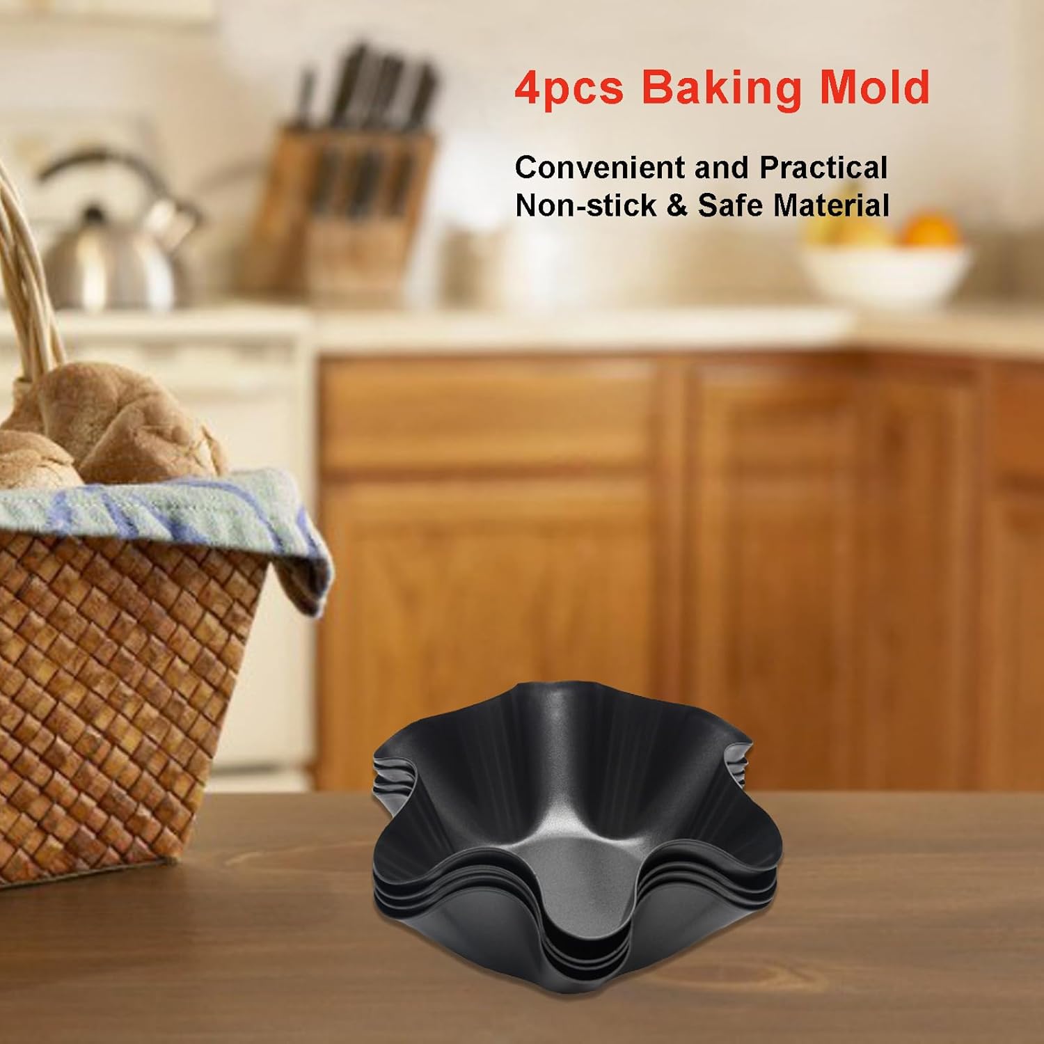 Skiennix Tortilla Pan Set - 4-Piece Non-Stick Carbon Steel Taco Shell Makers | Black Flower-Shaped Molds (16.5x7.5x6cm)