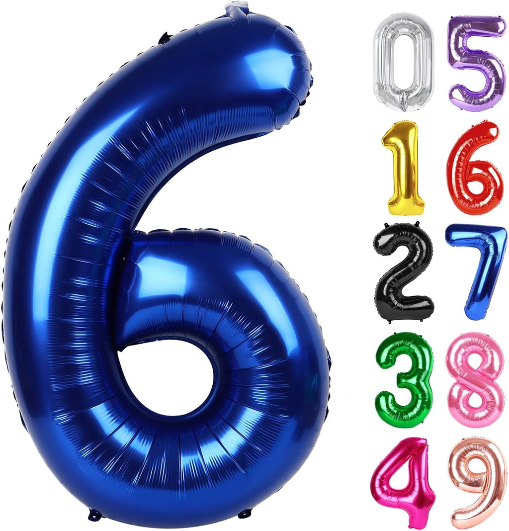 Number 6 Balloon by Night Blue - 40 Inch Giant Foil Balloon for 6th Birthday Party Decorations