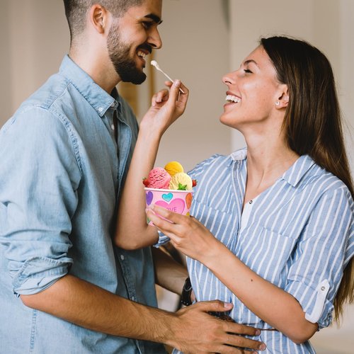 HOWAF 24pcs Valentine's Day Conversation Hearts Party Supplies Ice Cream Bowls,Candy Heart Disposable Treat Snack Cups for Sundae Hot or Cold Food Paper Party Cup 8 oz Paper Dessert Bowls