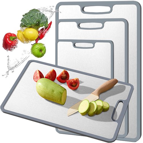 Titanium Cutting Board Set of 3, Double-sided non-slip edging Pure Titanium Chopping Board for Kitchen - Safety and slip resistance Hand Guard Durable and easy to clean (3-Piece S/M/L)