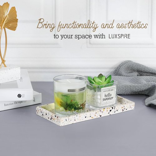 Luxspire Bathroom Vanity Tray, 8 x 4 inch Resin Kitchen Sink Tray for Soap Dispenser Bathroom Countertop Organizer Plate Holder for Perfume Soap Towel Bathroom Accessories, Mini, Terrazzo