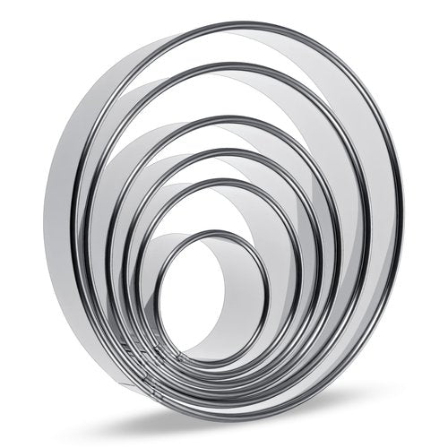 Quilax 6 Pcs Circle Cookie Cutter Set (2/3/ 3.5/4/ 5/6 Inch), Round Cookie Cutter Variety Pack, Biscuit Cutters for Baking, Stainless Steel Large Circle Cookie-Cutters