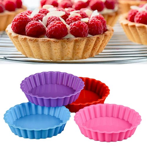 Kakalote 8pcs Silicone Mold Pie Pan, Non Stick Mini Quiche Molds Cupcake Muffin Baking Cups, Round Mini Tart Pan, Small Pie Baking Pan Tart Molds for Baking, Random Color