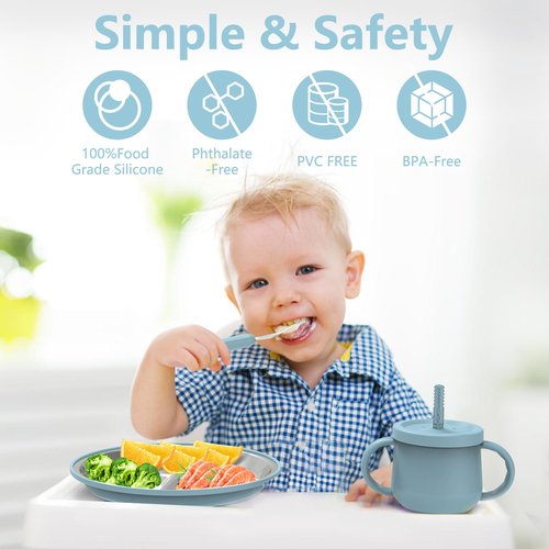 13 Pack Silicone Baby Feeding Set, BPA-Free Stainless Steel Toddler Feeding Supplies, Include Suction Plates, Baby Bowls, Silicone Fork & Spoon, and More, First Stage Baby Dish Set - 6+ Months