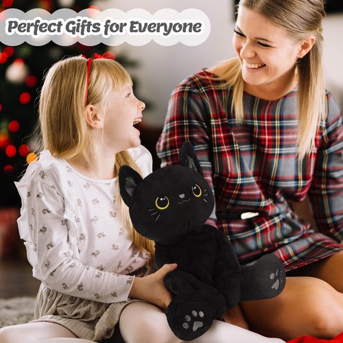 BRICHOEE Weighted Stuffed Animals, 5lbs Black Cat Plush Calming Weighted Black Cat Stuffed Animals, Cute Plush Toy Sensory Plushie Pillow Birthday Gifts for Adults Baby Kids Boys Girls