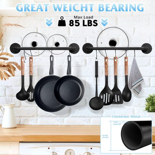 Boshangjia Pot Pan Rack Wall Mounted Set of 2, 21" Industrial Pipe Utensils Hanger Holder Pots Storage Organizer Iron Detachable Hanging Rail for Kitchen with 10 S Hooks…