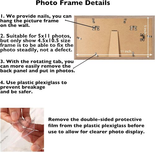 JCJMY 5x11 Rustic Brown Picture Frame - Versatile Wall Hanging or Tabletop Display with Shatter-Resistant Plexiglass