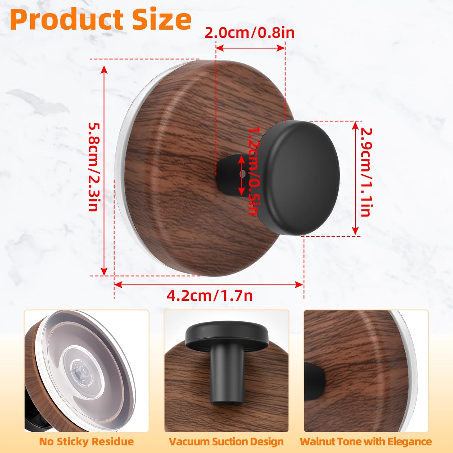 Walnut Suction Cup Wreath Hanger - No Drill Hook for Front Door & Window | 2 Pack for All Seasons