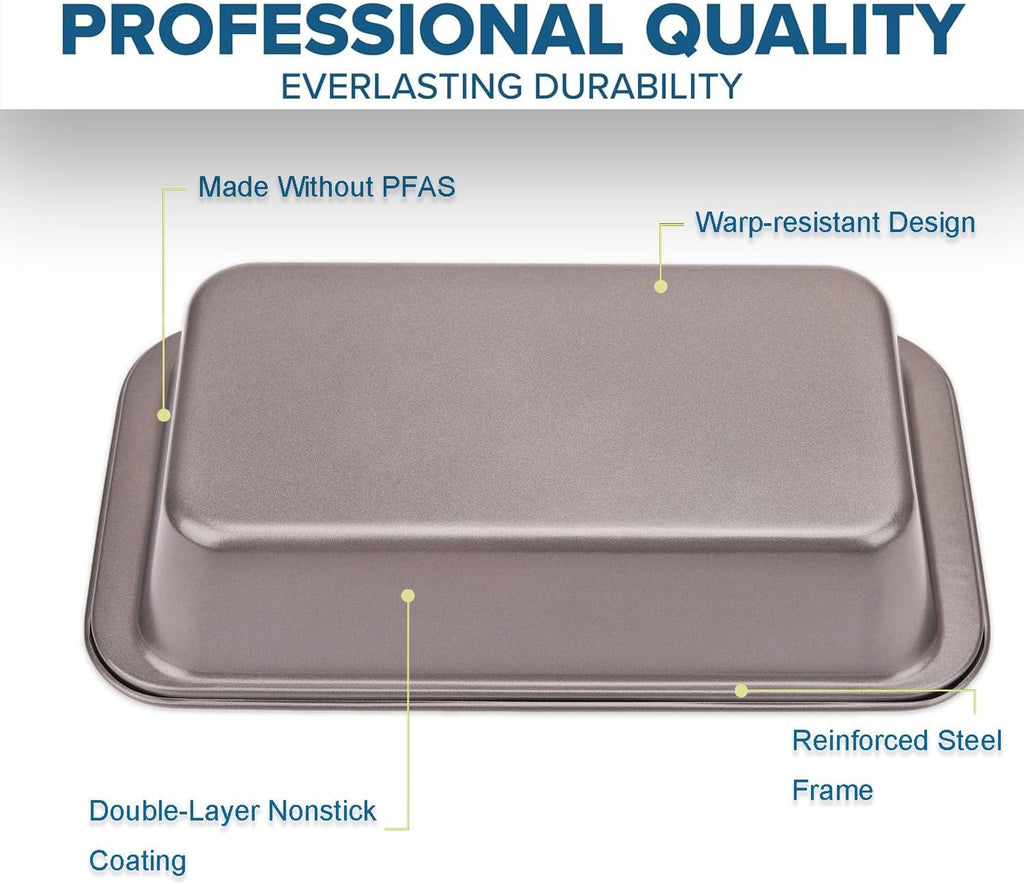 Skiennix Nonstick Loaf Pan Set - 9 x 5 Inch Carbon Steel Bakeware with 100 Parchment Liners | Gray